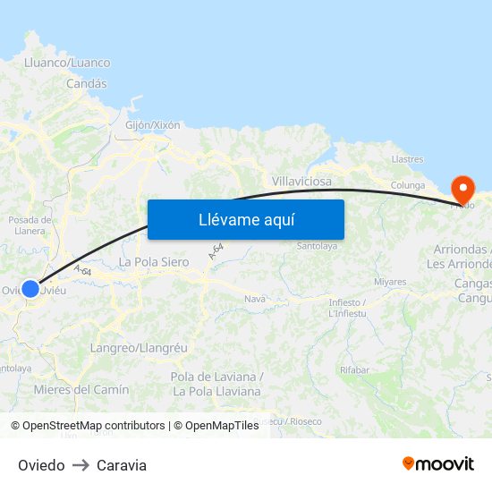 Oviedo to Caravia map