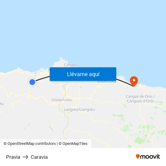 Pravia to Caravia map