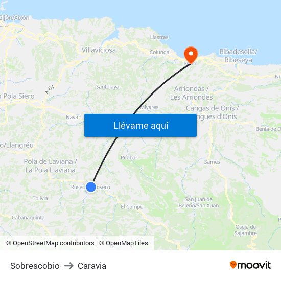 Sobrescobio to Caravia map