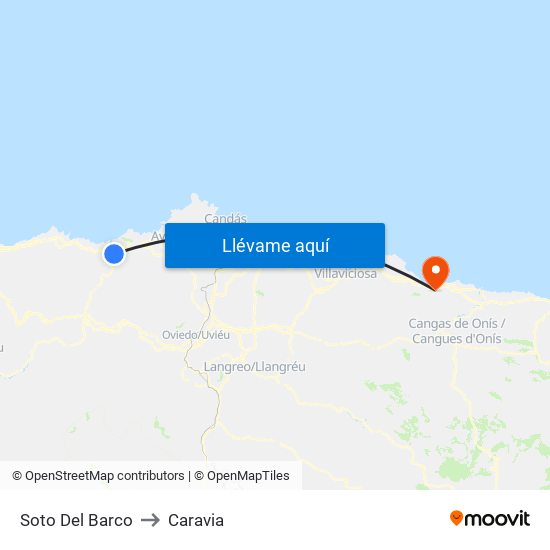 Soto Del Barco to Caravia map