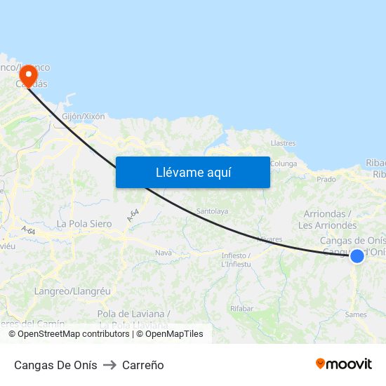 Cangas De Onís to Carreño map