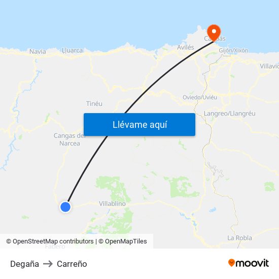 Degaña to Carreño map