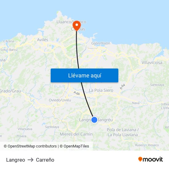 Langreo to Carreño map