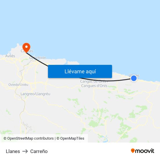 Llanes to Carreño map