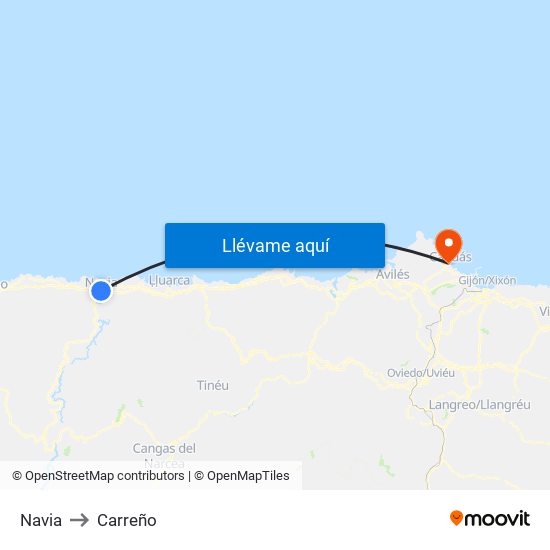 Navia to Carreño map