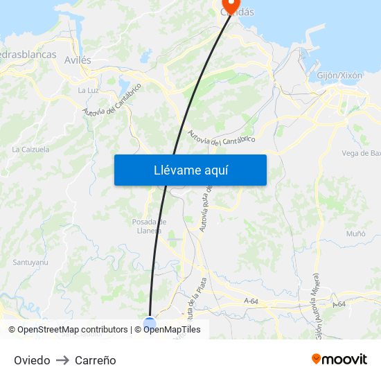 Oviedo to Carreño map