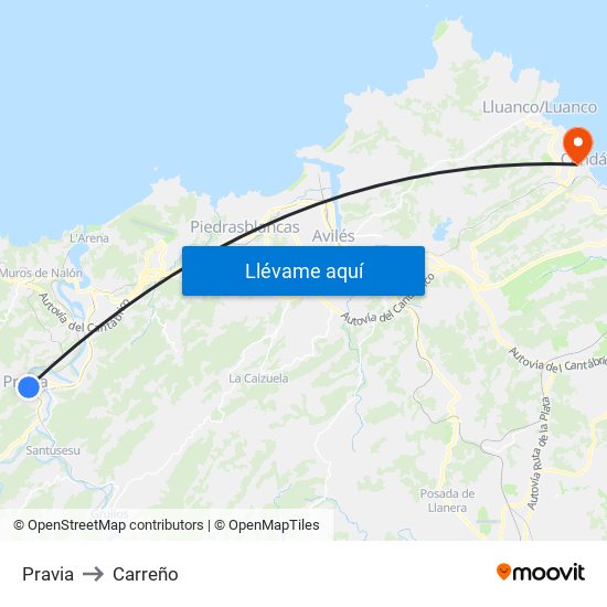 Pravia to Carreño map