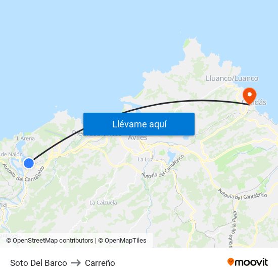 Soto Del Barco to Carreño map