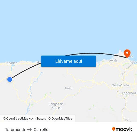 Taramundi to Carreño map