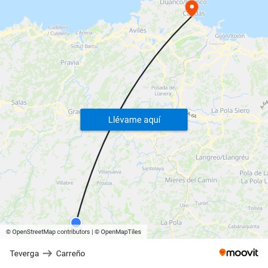 Teverga to Carreño map