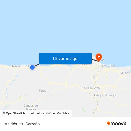 Valdés to Carreño map