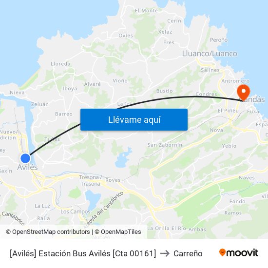 [Avilés]  Estación Bus Avilés [Cta 00161] to Carreño map