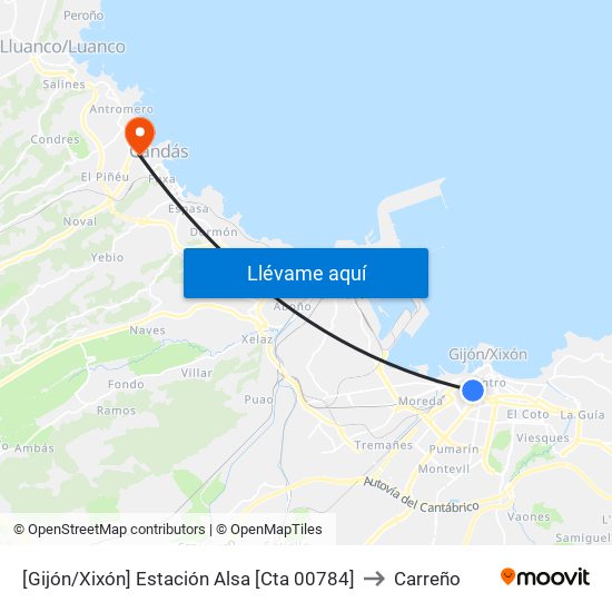 [Gijón/Xixón]  Estación Alsa [Cta 00784] to Carreño map