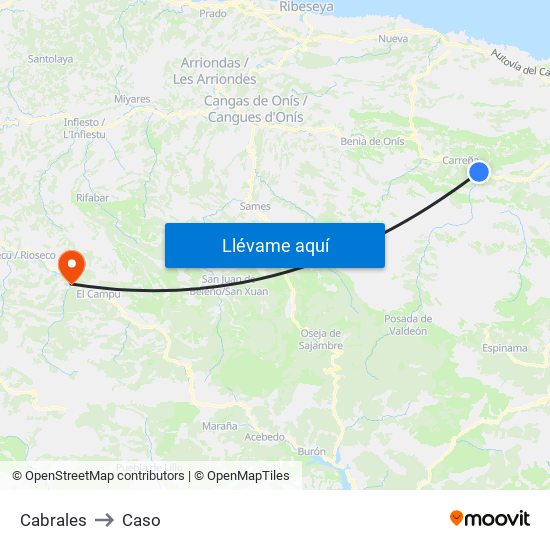 Cabrales to Caso map