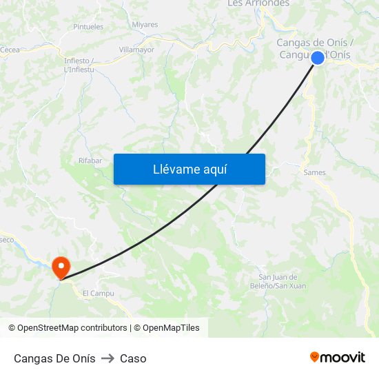 Cangas De Onís to Caso map