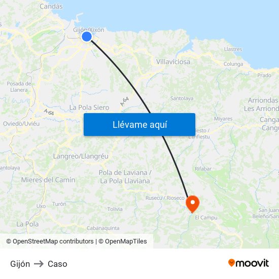 Gijón to Caso map