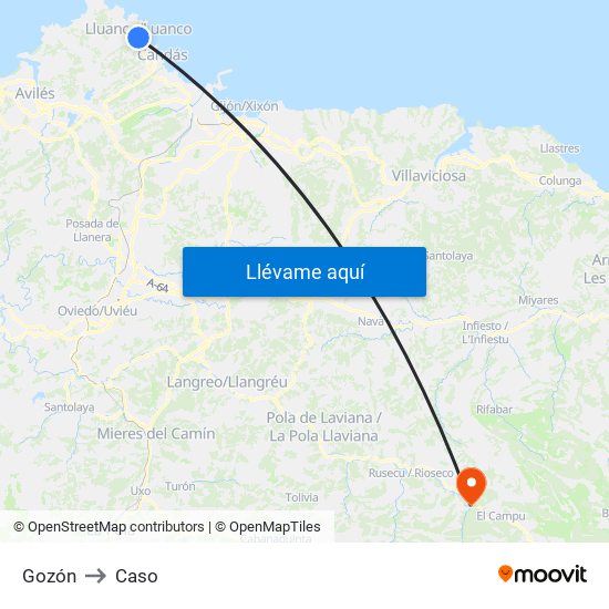 Gozón to Caso map