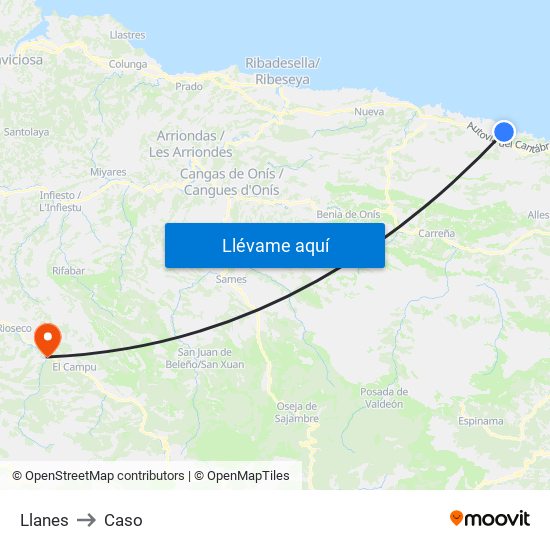 Llanes to Caso map