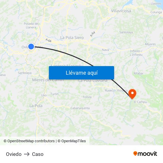 Oviedo to Caso map