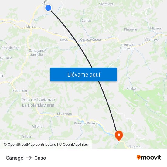 Sariego to Caso map