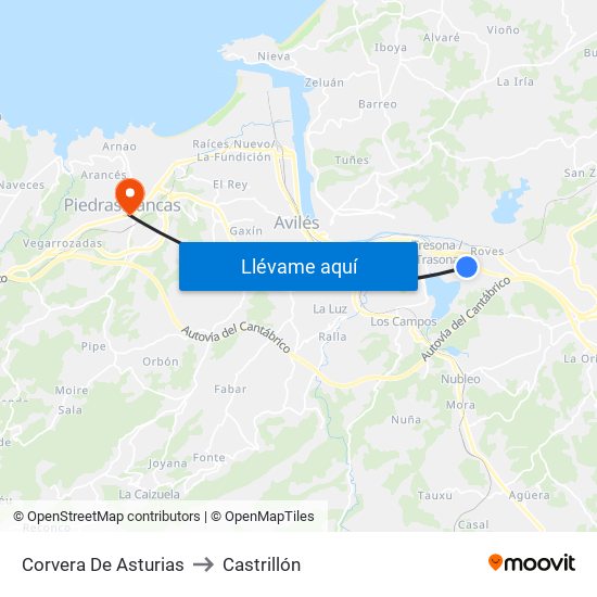 Corvera De Asturias to Castrillón map