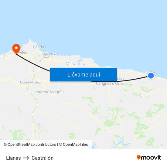 Llanes to Castrillón map