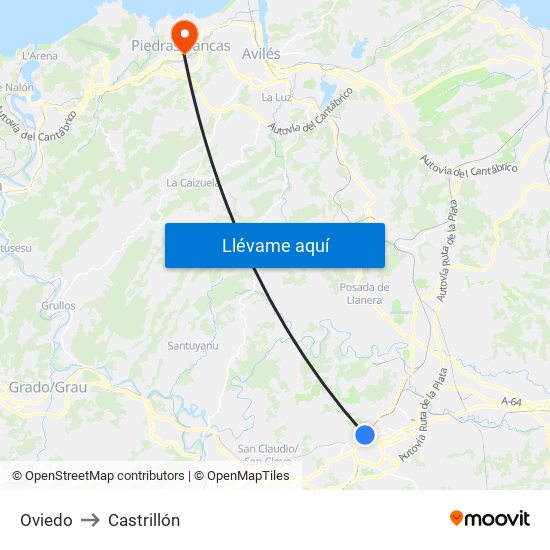 Oviedo to Castrillón map
