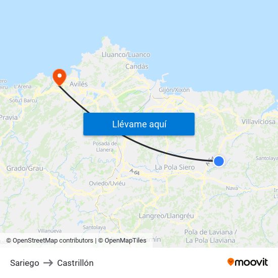 Sariego to Castrillón map