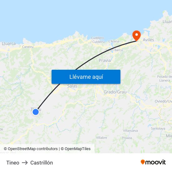 Tineo to Castrillón map