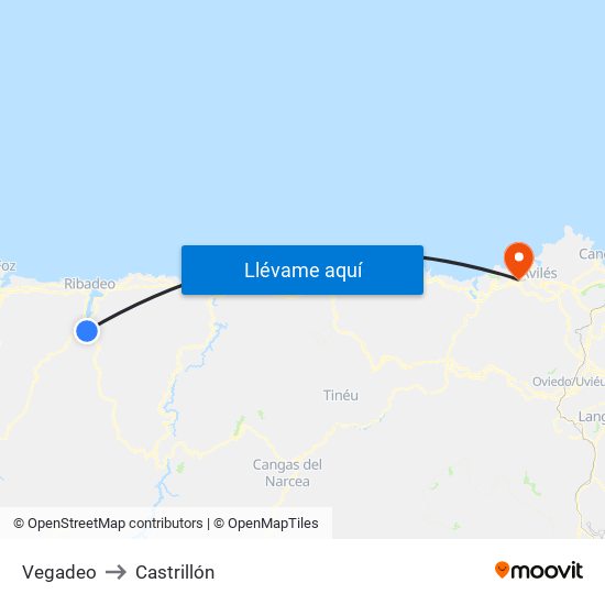 Vegadeo to Castrillón map