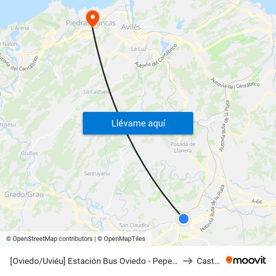 [Oviedo/Uviéu]  Estación Bus Oviedo - Pepe Cosmen [Cta 01549] to Castrillón map