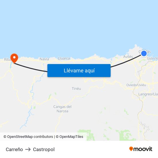 Carreño to Castropol map