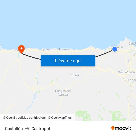 Castrillón to Castropol map