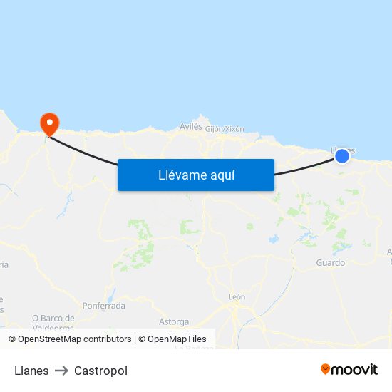 Llanes to Castropol map