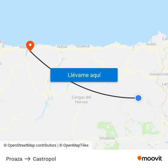 Proaza to Castropol map