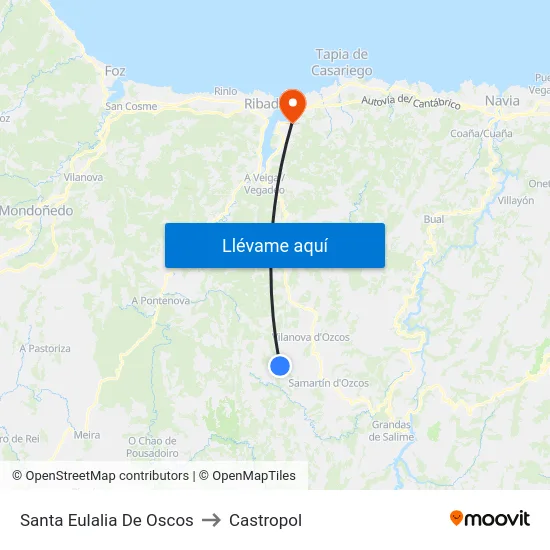 Santa Eulalia De Oscos to Castropol map