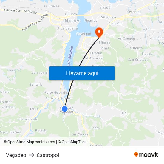 Vegadeo to Castropol map