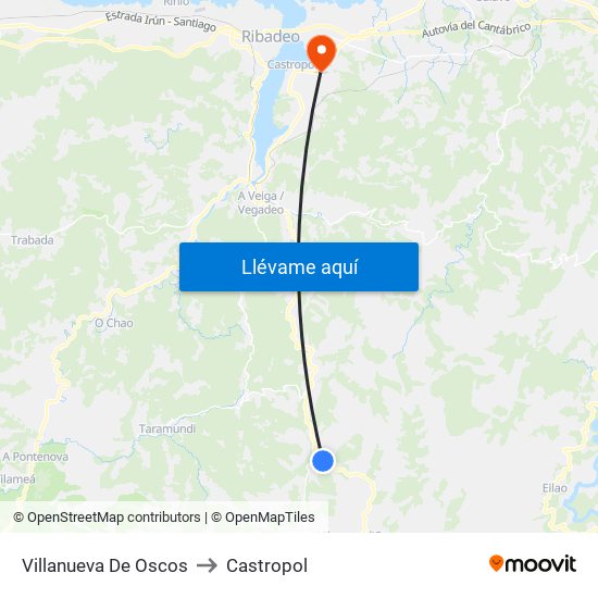 Villanueva De Oscos to Castropol map