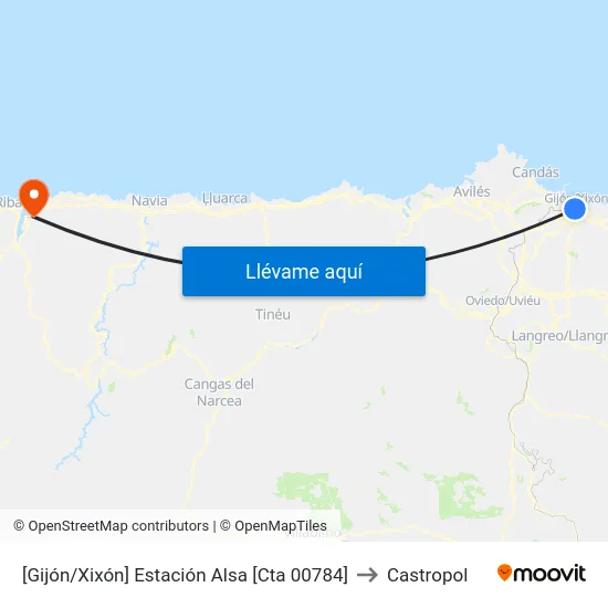 [Gijón/Xixón]  Estación Alsa [Cta 00784] to Castropol map