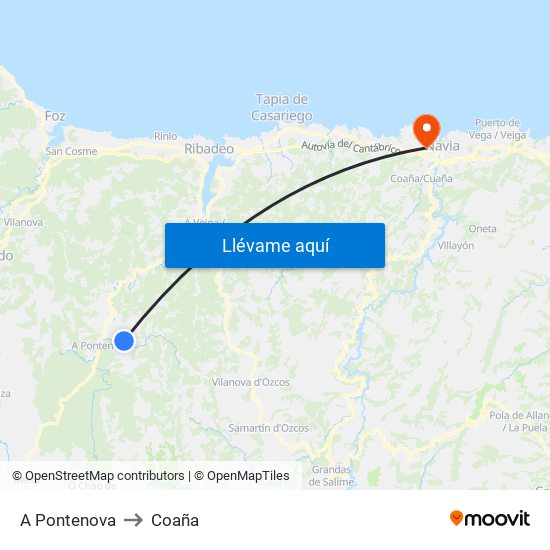 A Pontenova to Coaña map