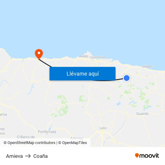 Amieva to Coaña map