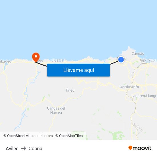 Avilés to Coaña map
