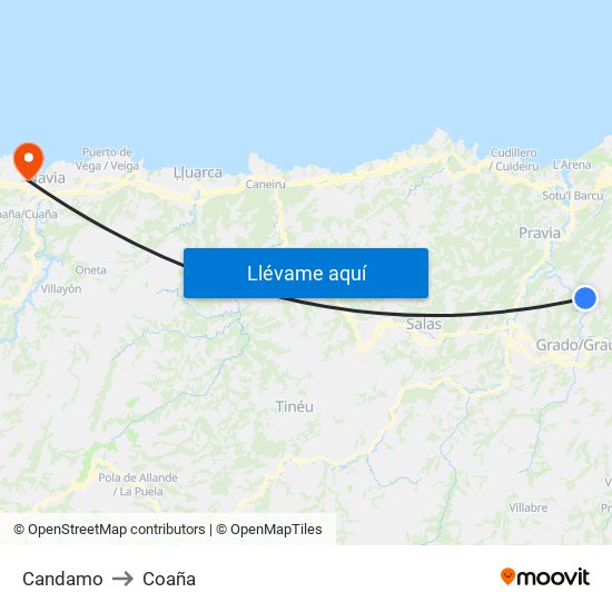 Candamo to Coaña map