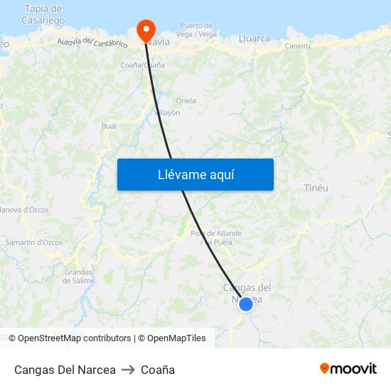 Cangas Del Narcea to Coaña map