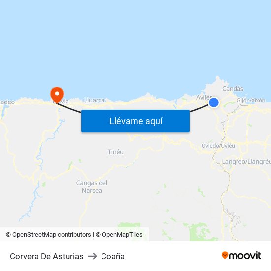 Corvera De Asturias to Coaña map