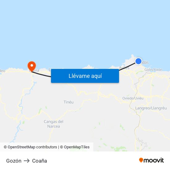 Gozón to Coaña map