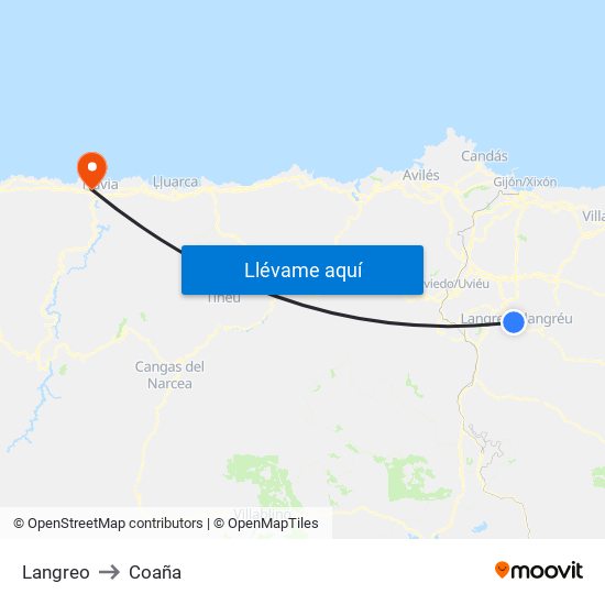 Langreo to Coaña map