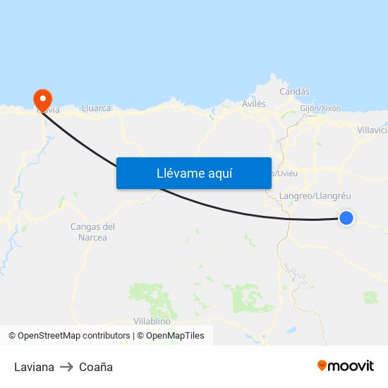 Laviana to Coaña map