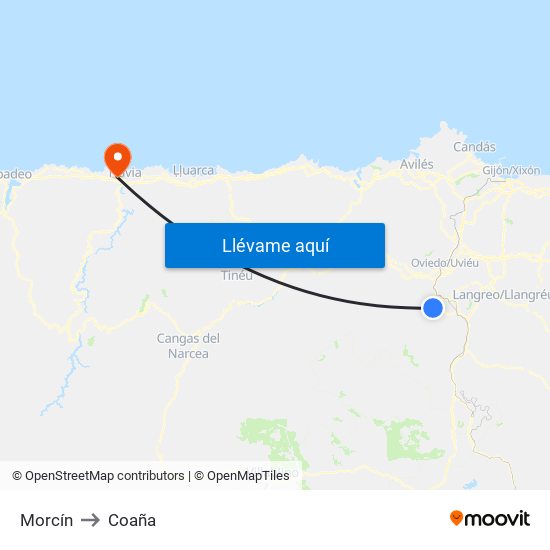 Morcín to Coaña map