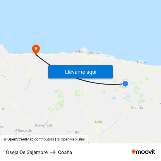 Oseja De Sajambre to Coaña map